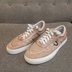 Thrue Religion Tan and White Suede Sneakers with Black Logo